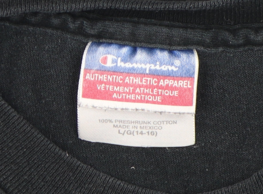 Champion Boys Black T-Shirt, Size L, Logo Short Sleeve Casual