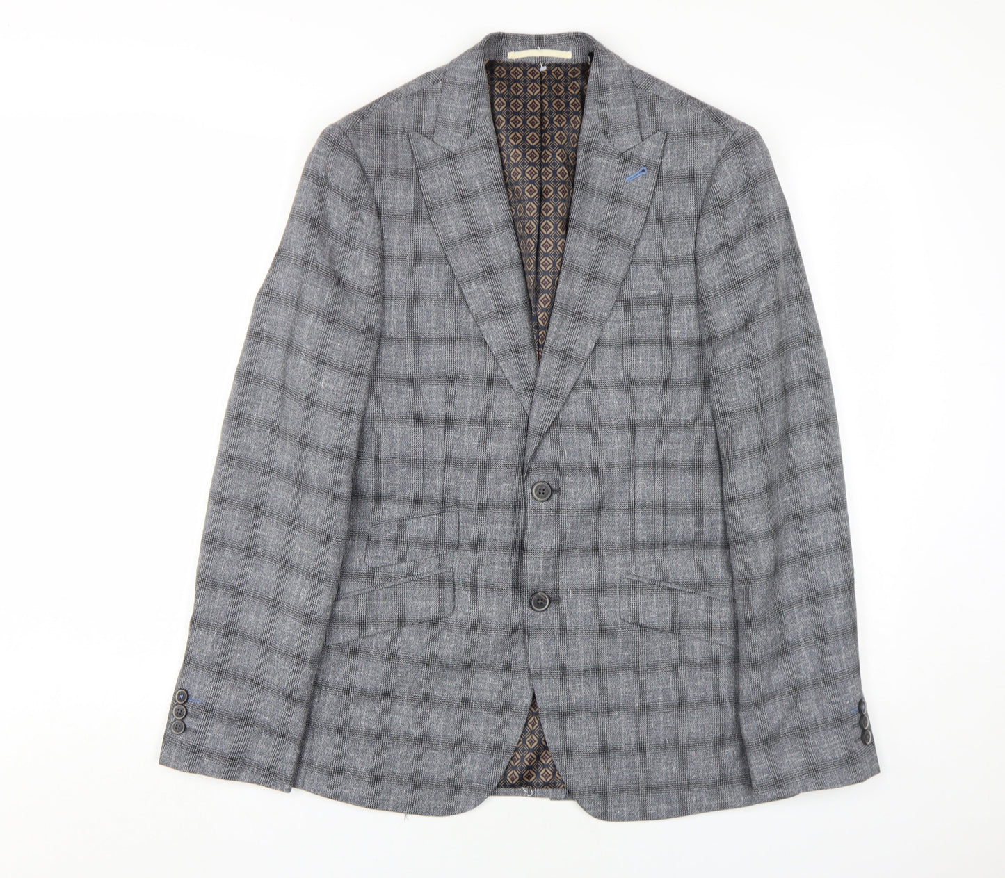 Burton Menswear Grey Check Blazer, Size 36R, Regular Fit