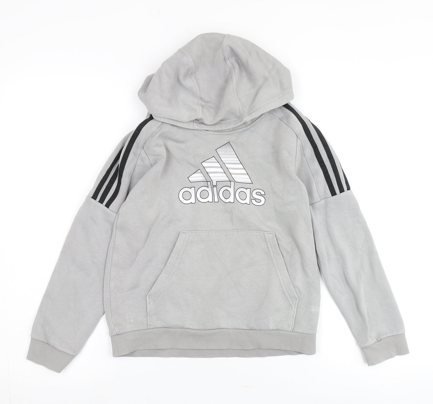 Adidas Boys Grey Pullover Hoodie - M, Casual Style