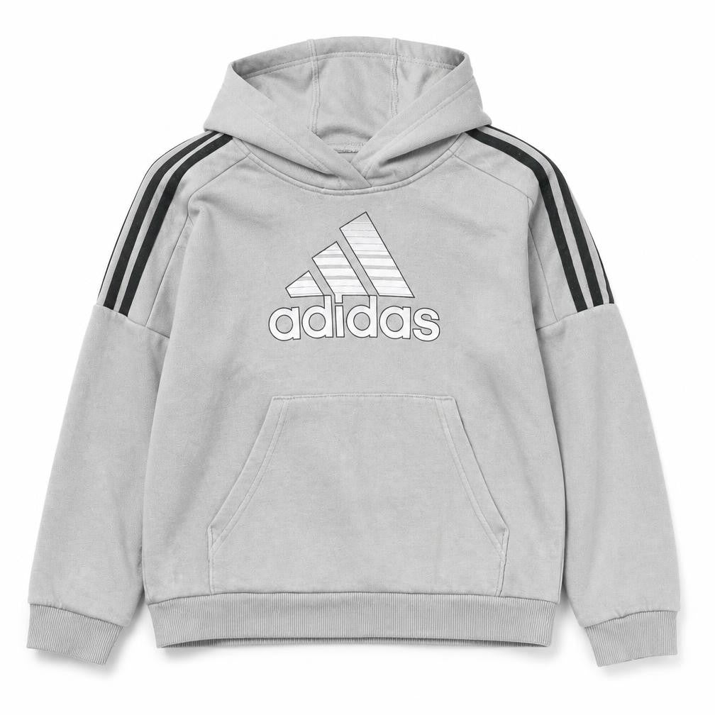 Front view of Adidas boys’ grey pullover hoodie - m, casual style