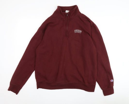 Champion Men's Red Quarter Zip Sweatshirt L