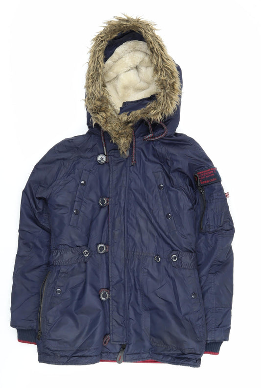 Superdry Women's Blue Parka Jacket XS Hooded
