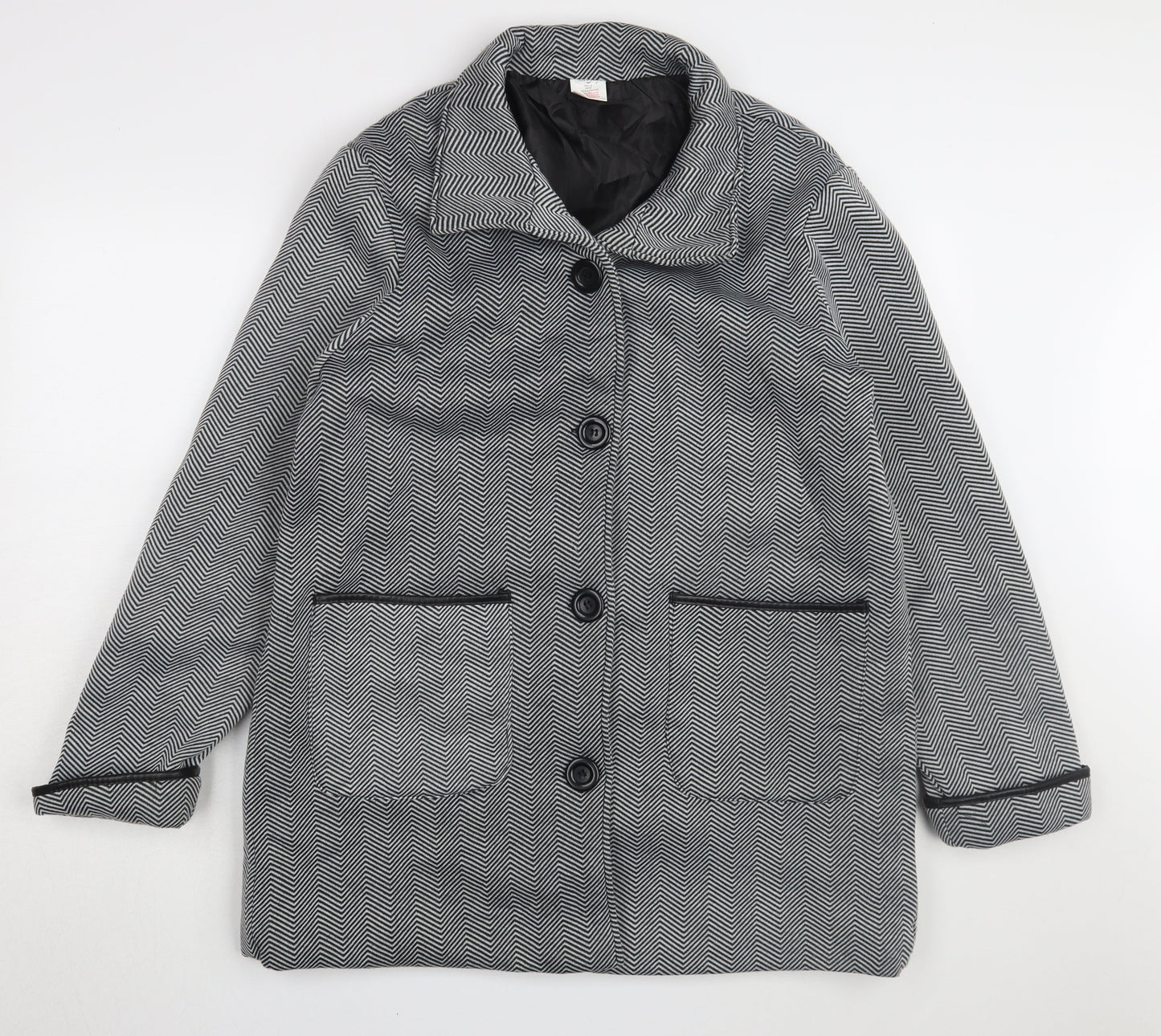Anne de Lancay Women's Black Long Coat Size 18 Herringbone Button