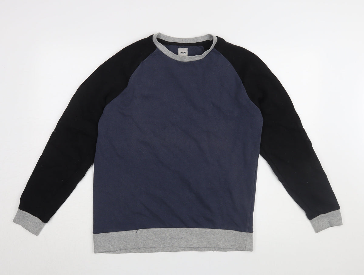 Additional front view of ASOS Men's Blue & Black Cotton Crew Neck Sweatshirt M