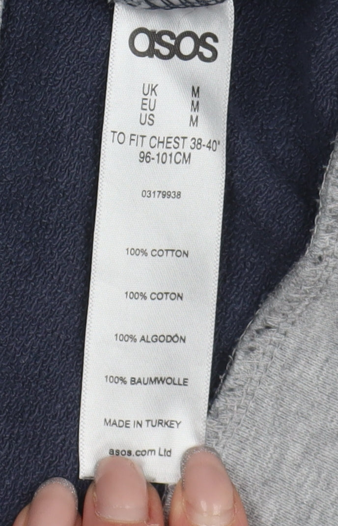 Close-up detail of ASOS Men's Blue & Black Cotton Crew Neck Sweatshirt M