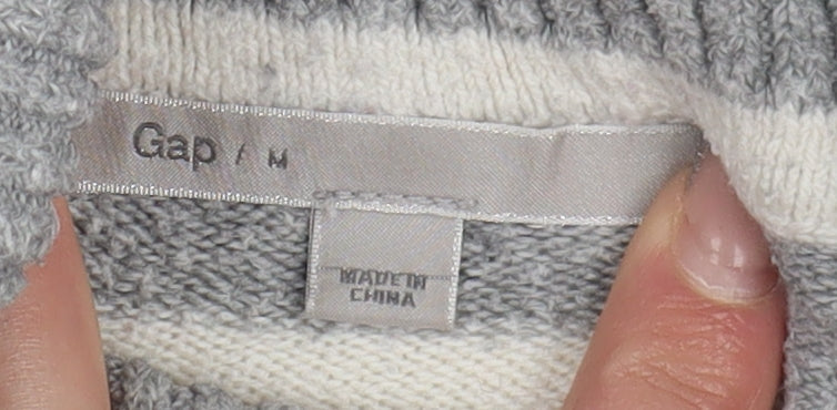 Gap Women's Grey Striped Roll Neck Pullover Jumper M