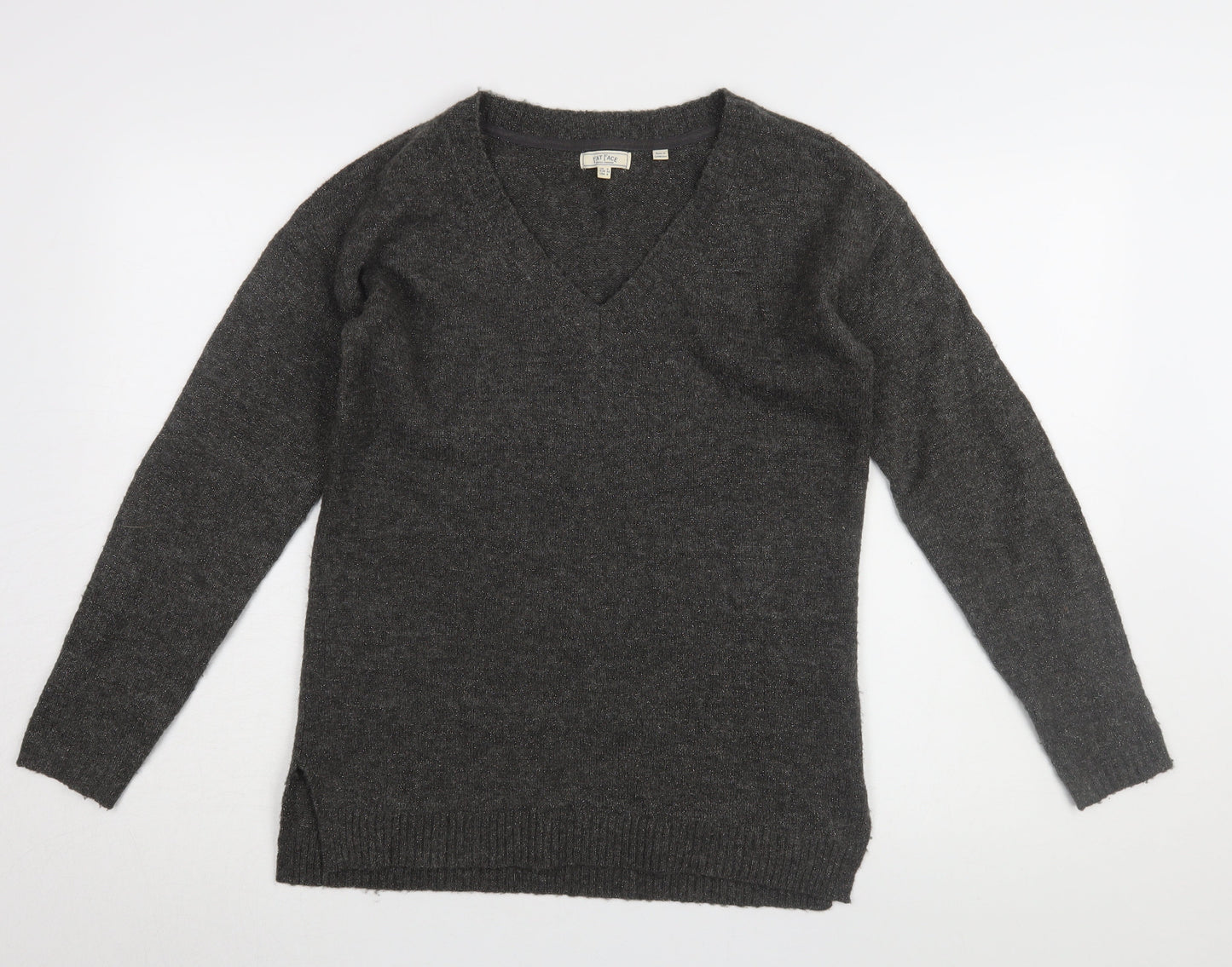 Fat Face Women's Black V-Neck Knit Jumper Size 8