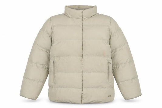 Front view of Fila Men's Beige XL Puffer Jacket with Zipped Pockets