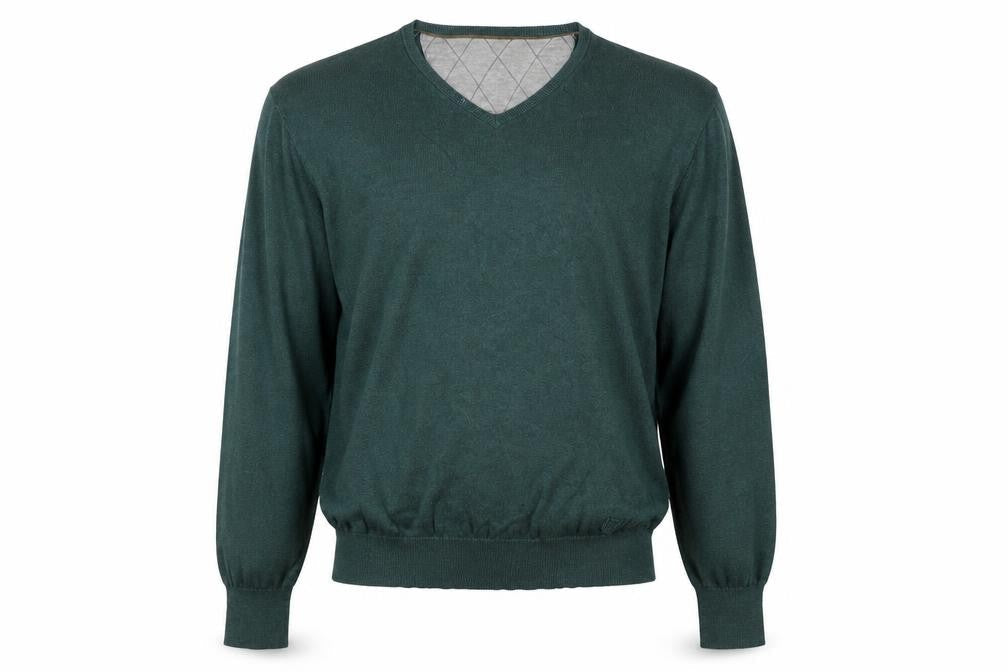 Massimo Dutti Men's Green V-Neck Pullover Jumper