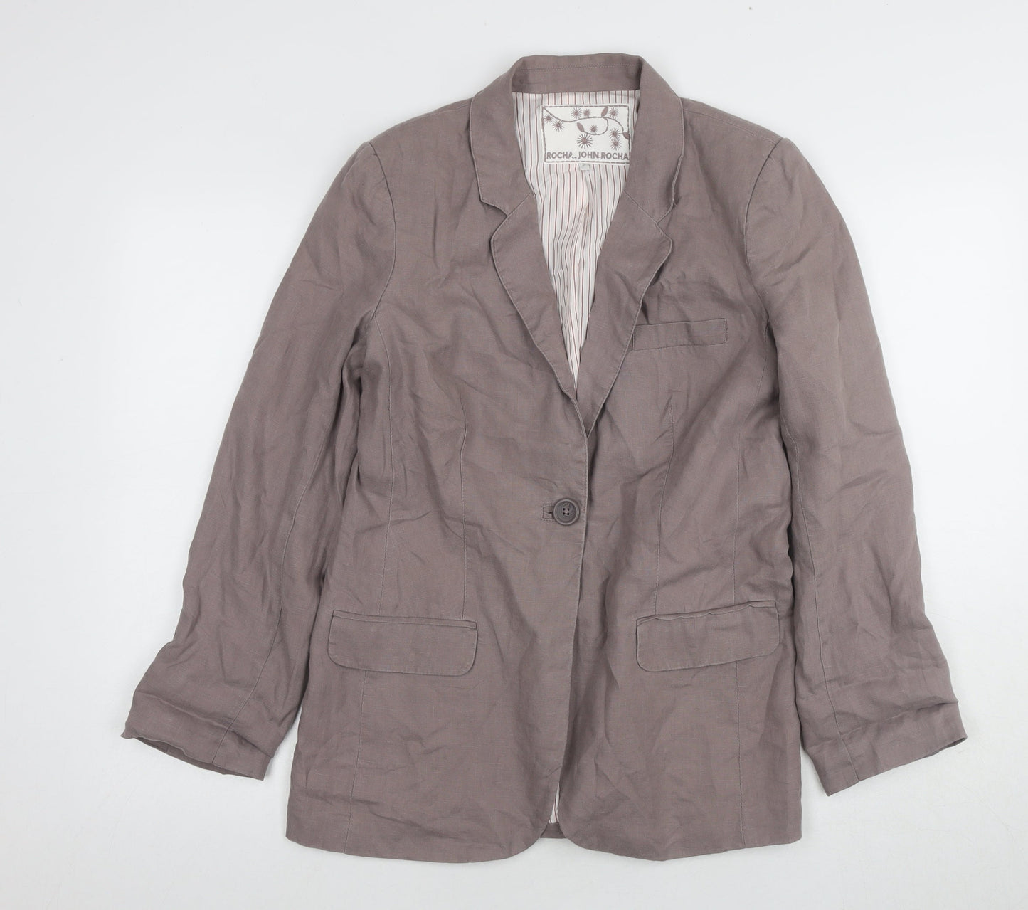 Rocha John Rocha Brown Linen Blazer Women Size 8
