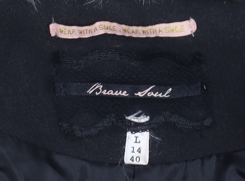 Brave Soul Women's Black Fur Trim Coat Size L