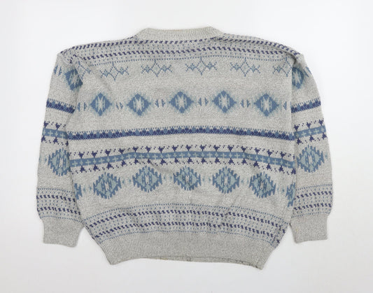 Sportables Men's Grey Blue Geometric Knit Pullover Jumper S