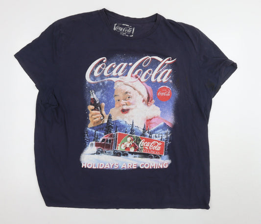 Coca Cola Mens Blue Christmas Graphic 3XL T-Shirt