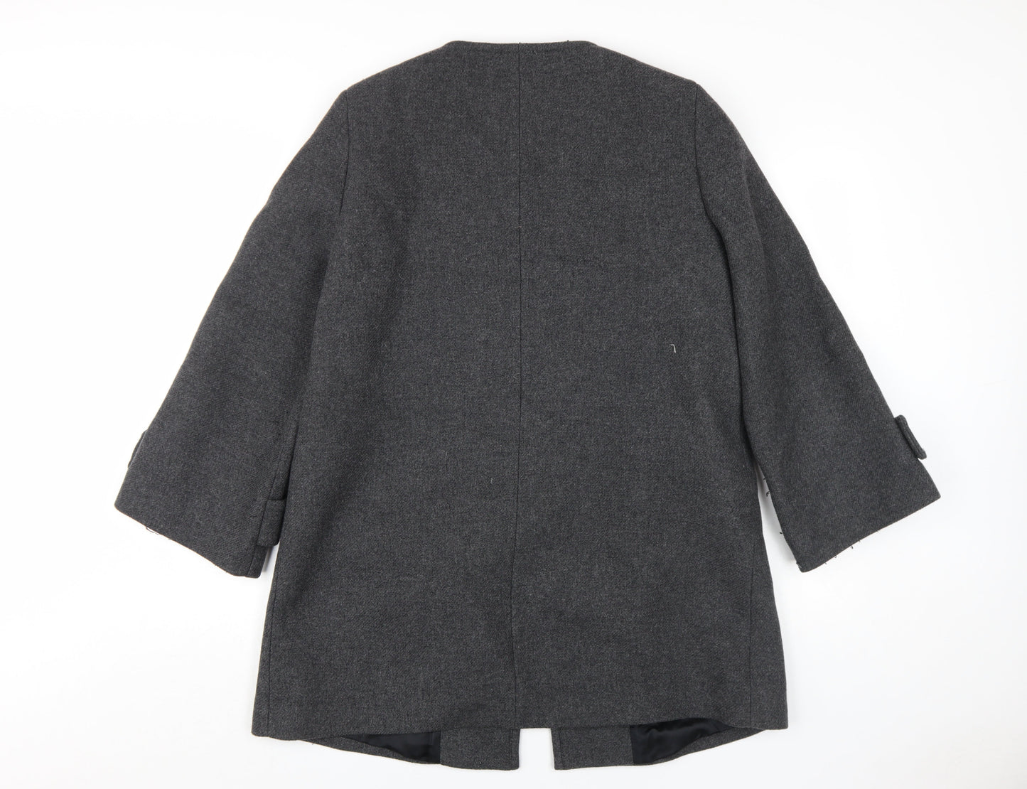 Zara Women's Grey Wool Overcoat Size 14 - Chic Winter Style