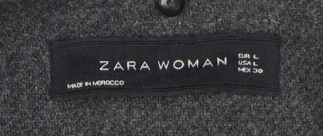 Zara Women's Grey Wool Overcoat Size 14 - Chic Winter Style