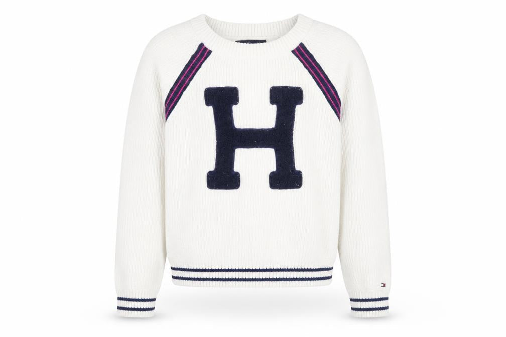 Tommy Hilfiger Boys White Pullover Jumper, Size 7-8, Graphic Print
