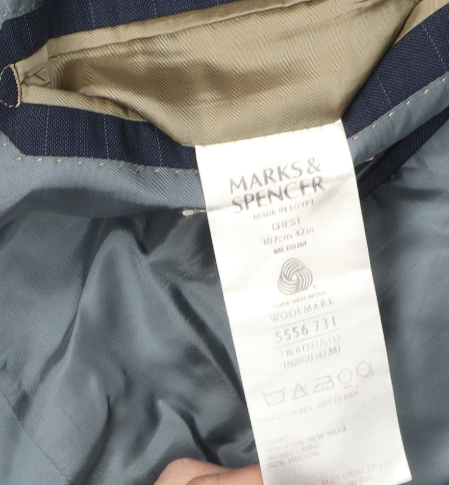 Marks and Spencer Men's Blue Striped Blazer, Size 42R