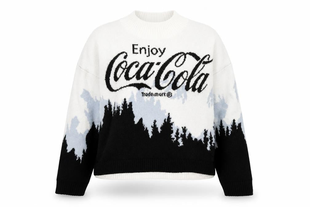Front view of H&M unisex coca-cola graphic white pullover s