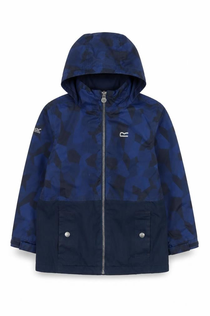 Front view of Regatta boys’ blue parka jacket 5 years hooded waterproof