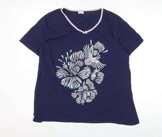 Damart Women's Blue Floral Nightshirt M V-Neck Cotton