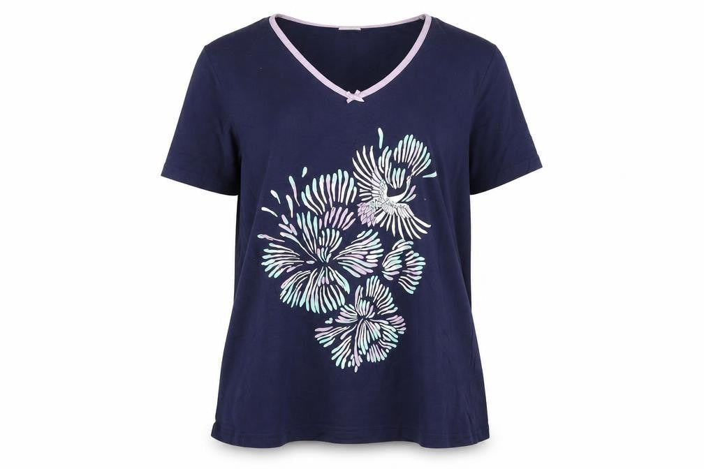 Damart Women's Blue Floral Nightshirt M V-Neck Cotton
