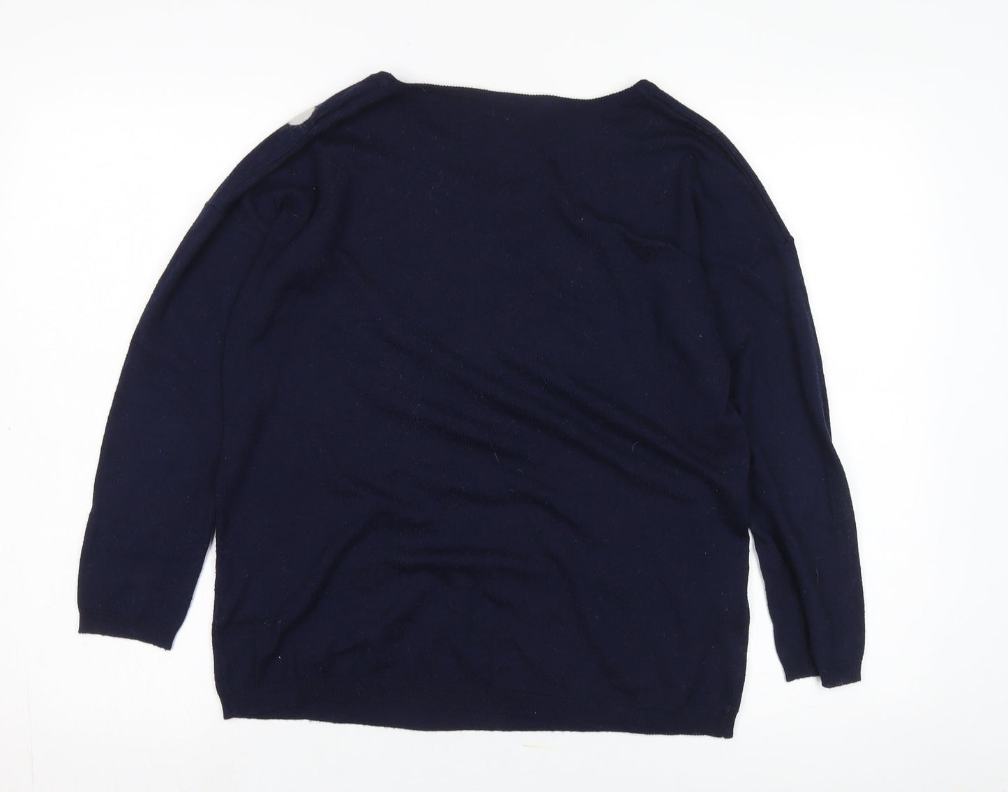 WHY NOT Women's Blue V-Neck Polka Dot Pullover Jumper Size M