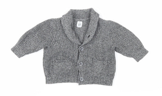 GAP Unisex Baby Grey Cardigan, 6-9 Months, Cotton Knit