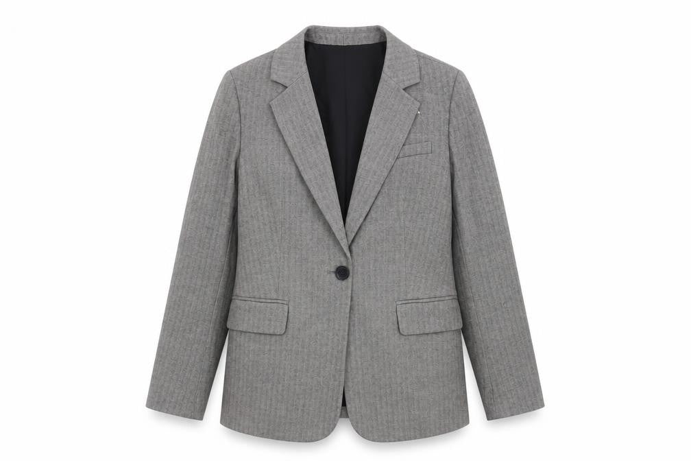 Marks and Spencer Women's Grey Herringbone Blazer - Size 8