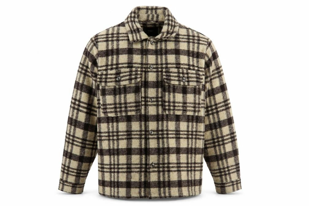 Pull&Bear Womens Brown Plaid Shacket, Size 12 - Casual Classic
