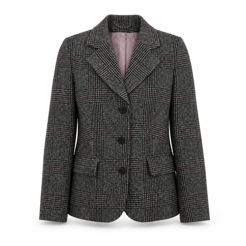 Front view of Amaranto Women's Grey Check Blazer, size 14