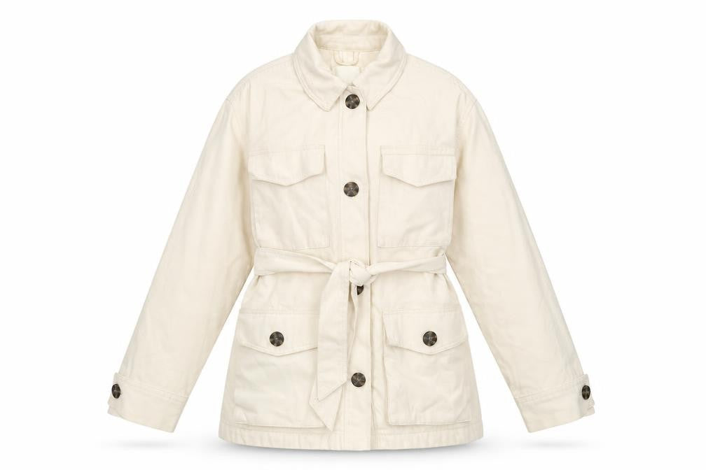H&M Women's Ivory Cotton Belted Jacket - Size S