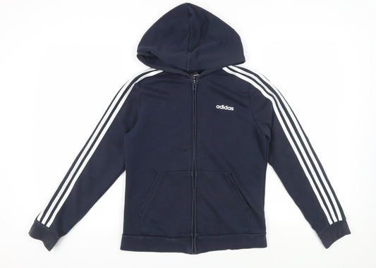 Adidas Blue Unisex Hoodie, Size M, Full Zip & Logo, Activewear
