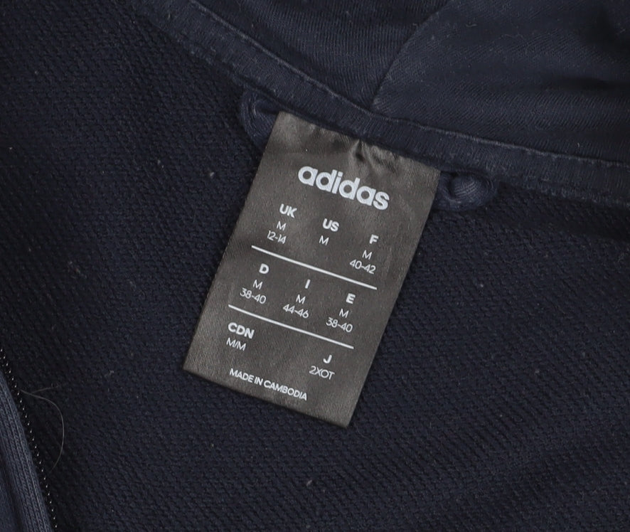Adidas Blue Unisex Hoodie, Size M, Full Zip & Logo, Activewear