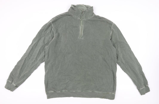 Lands' End Men's Green 1/4 Zip Sweatshirt, Size L, Cotton