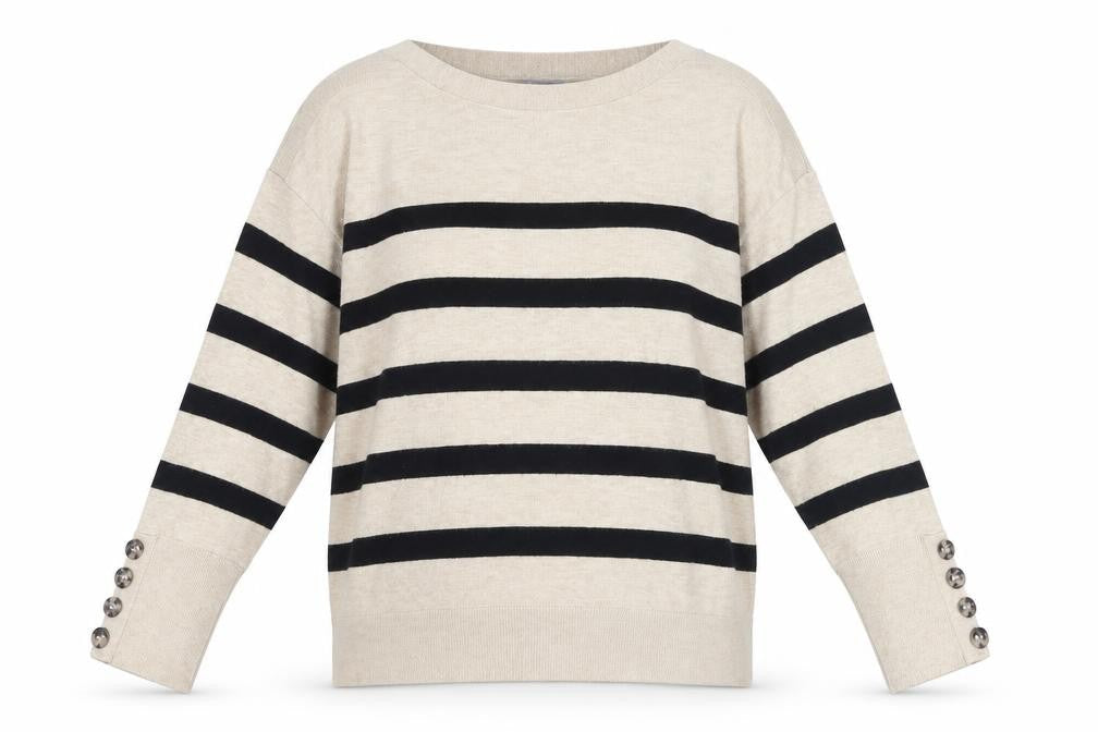 Front view of Principles Women's Beige Black Stripe Jumper, size L