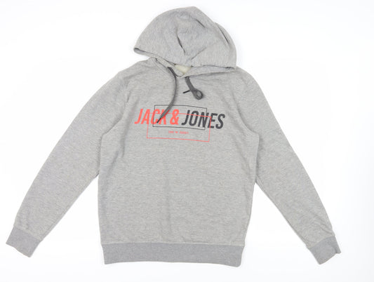 Jack & Jones Grey Medium Hoodie for Men - Stylish Logo Detail