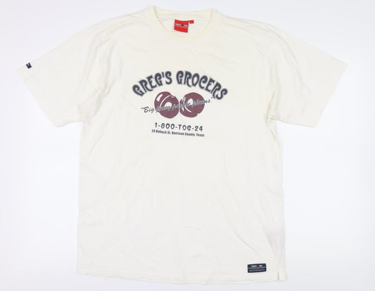 TOG 24 Men's Ivory Graphic Print Cotton T-Shirt L