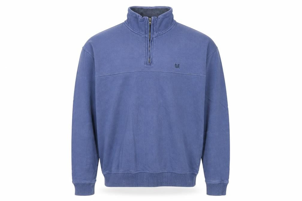 Front view of Crew Clothing Half Zip Sweatshirt, Medium, Logo Accent
