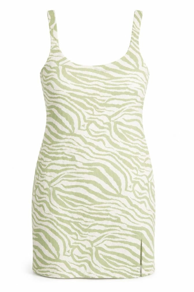 Front view of ASOS DESIGN Women Green Animal Print Sleeveless Dress