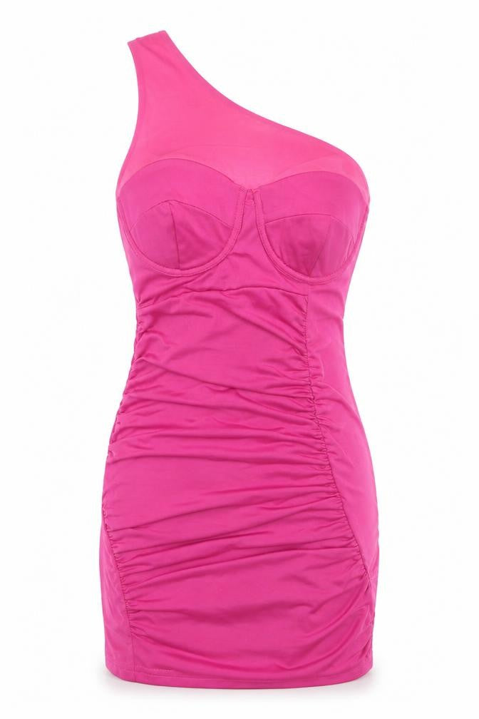 Front view of ASOS Women Pink One Shoulder Bodycon Dress, size 10