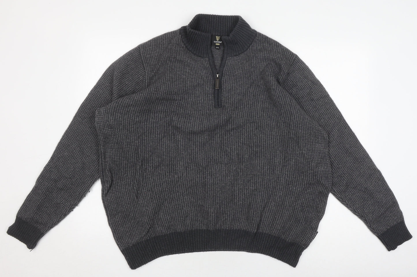 Guinness Men's Grey 2XL Pullover Half-Zip Jumper