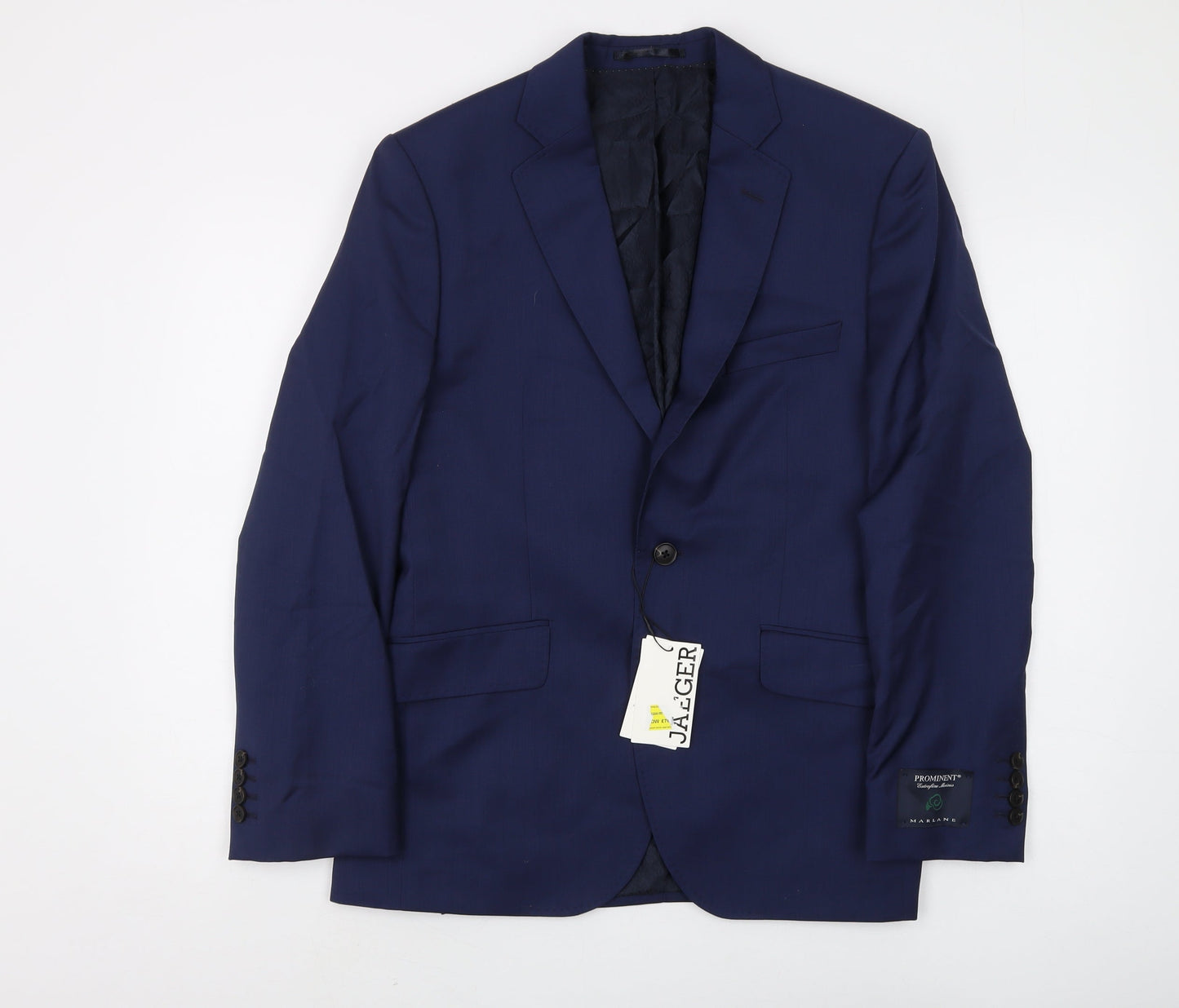 Jaeger Men's Blue Wool Blazer 38L, Notch Lapel, New