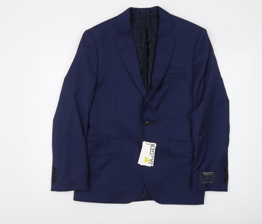 Jaeger Men's Blue Wool Blazer 38L, Notch Lapel, New