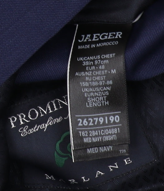 Jaeger Men's Blue Wool Blazer 38L, Notch Lapel, New