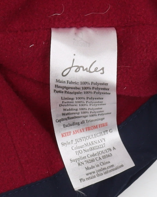 Joules Women's Blue Quilted Waistcoat, Size 12, Full Zip
