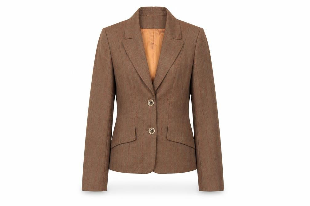 Front view of Principles Women's Brown Pinstripe Blazer, size 10
