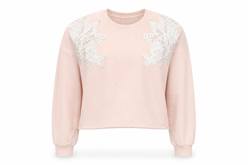 Front view of Miss Selfridge girls’ pink floral pullover sweatshirt m