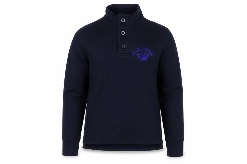 Mens UK S Regular Leeds Rhinos Black Henley Sweatshirt
