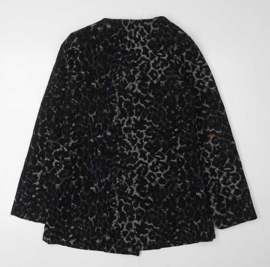Oxmo Women's Black Animal Print Coat, Size M, Winter Style