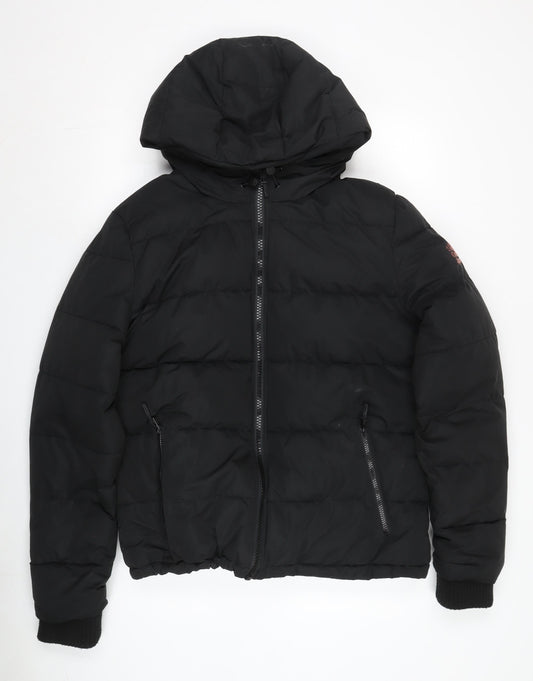 Superdry Women's Black Puffer Jacket Size 16 Hooded